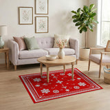 Vibrant Red Persian Rug with White Floral Motifs