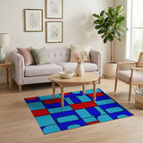 Bold Blue Red Geometric Abstract Area Rug