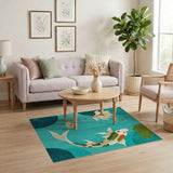 Teal Koi Fish and Lotus Blooms Area Rug