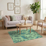 Teal Foliage Orange Bloom Green Area Rug