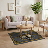 Ornate Gold Triple Skull Gothic Area Rug