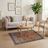 Orange Persian Medallion Area Rug with Navy Borders
