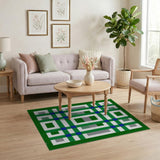 Bold Green Geometric Grid Area Rug