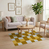 Tan Brown Geometric Block Area Rug