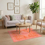 Orange Southwestern Area Rug with Deer Motifs