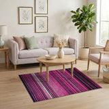 Vibrant Pink Black Striped Woven Area Rug