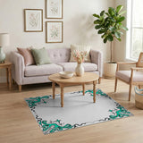 Ornate Teal Peacock Feather Area Rug