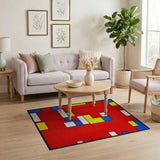 Bold Red Geometric Multi-Color Area Rug