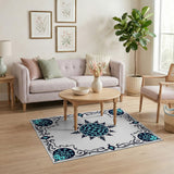Ornate Blue Teal Mandala Persian Rug