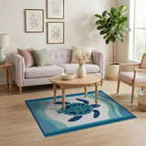 Coastal Beach Blue and Teal Sea Turtle Blue Teal Area Rug