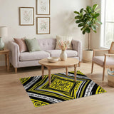 Yellow Vibrant Yellow Black Tribal Geometric Rug