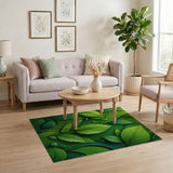 Vibrant Green Botanical Leaf Washable Area Rug - Low Pile & Non-Slip