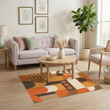 Geometric Orange Brown Area Rug