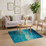 ODIKA Washable Ocean Wave Abstract Area Rug - Modern Blue Low Pile Non-Slip Rug