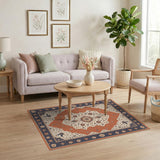Medallion Blue and Teal Navy Blue Traditional Persian Medallion Rug
