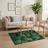 Boho Chic Green Lush Green Monstera Palm Leaf Area Rug