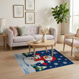 Blue and Teal Festive Cartoon Snowman Area Rug