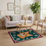 Festive Orange Tabby Cat Snowflakes Area Rug