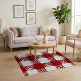 Bold Red White Checkered Geometric Area Rug
