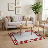 Bold Red Geometric Frame Area Rug