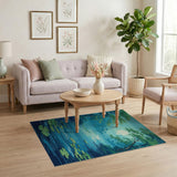 Moonlit Teal Forest River Water Lily Rug