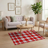 Bold Red White Checkered Star Pattern Area Rug