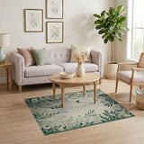 Green Emerald Green Botanical Floral Rug with Butterflies