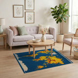 World Map Area Rug Blue Oceans Golden Continents