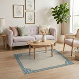 Teal Ornate Border Cream Paisley Rug