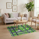 Green Geometric City Map Area Rug