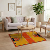 Orange Basketball Court Geometric Area Rug
