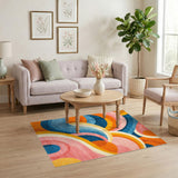 Multi-color and Patterns Vibrant Multi-Color Abstract Swirl Area Rug