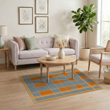 Grey Orange Plaid Geometric Area Rug