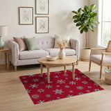 Red Geometric Modern Festive Red Snowflake Pattern Area Rug