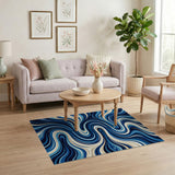 Swirling Abstract Area Swirling Blue Waves Abstract Area Rug