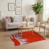 Red Starry Pine Forest Silhouette Area Rug