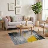 Modern Grey Yellow Brushstroke Abstract Area Rug