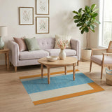 Orange Border Blue Vertical Stripe Area Rug