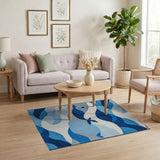 Abstract Whale Waves Blue Area Rug