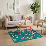 Koi Fish Bamboo Teal Washable Area Rug