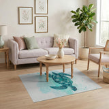 Teal Sea Turtle Watercolor Coastal Rug