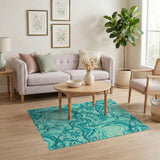 Blue and Teal Teal Fluid Wave Abstract Area Rug