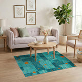 Teal Geometric Area Rug with Orange Circles