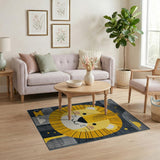 Cute Cartoon Lion Kids Area Rug in Yellow Grey