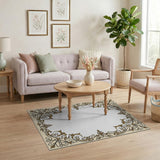 Ornate Gold Filigree Floral Border Rug