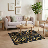 Luxury Black Gold Fork Ornate Area Rug