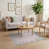 Pink Green Vine Floral Border Area Rug