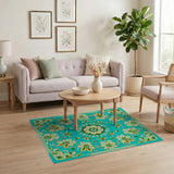 Teal Mandala Floral Vintage Area Rug