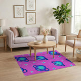 Playful Pink Cartoon Saturn Planets Stars Rug