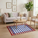 Red Border Blue Checkered Washable Area Rug